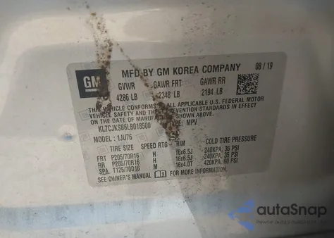 2020 Chevrolet Trax Fwd Ls z USA, uszkodzony, nr VIN KL7CJKSB6LB018500